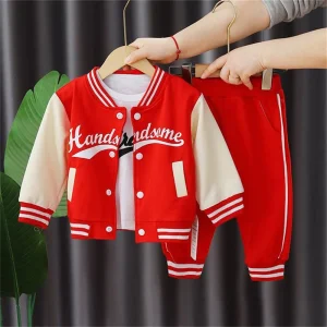 Boys' baseball  jacket+ sweatpants 3Pcs suit